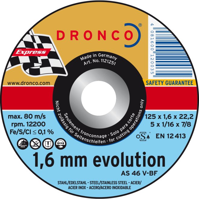 Отрезной круг по металлу универсальный Dronco AS 46 V evolution 125х1,6х22,23