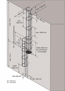 Стационарная лестница для зданий, сталь, 18,76 м для лиц без опыта